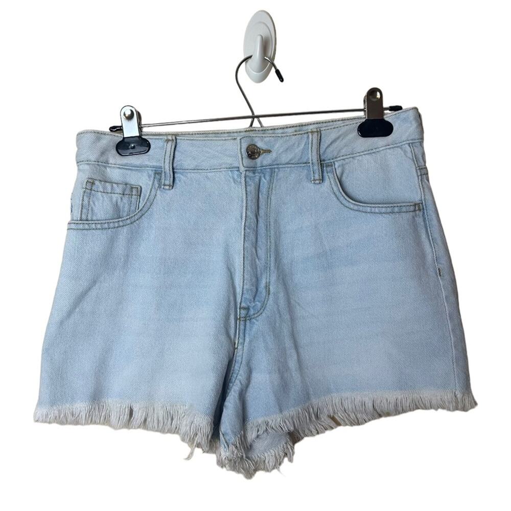 PACSUN High Rise Festival Denim Jean Shorts Women's 28 Light Wash Frayed Hem